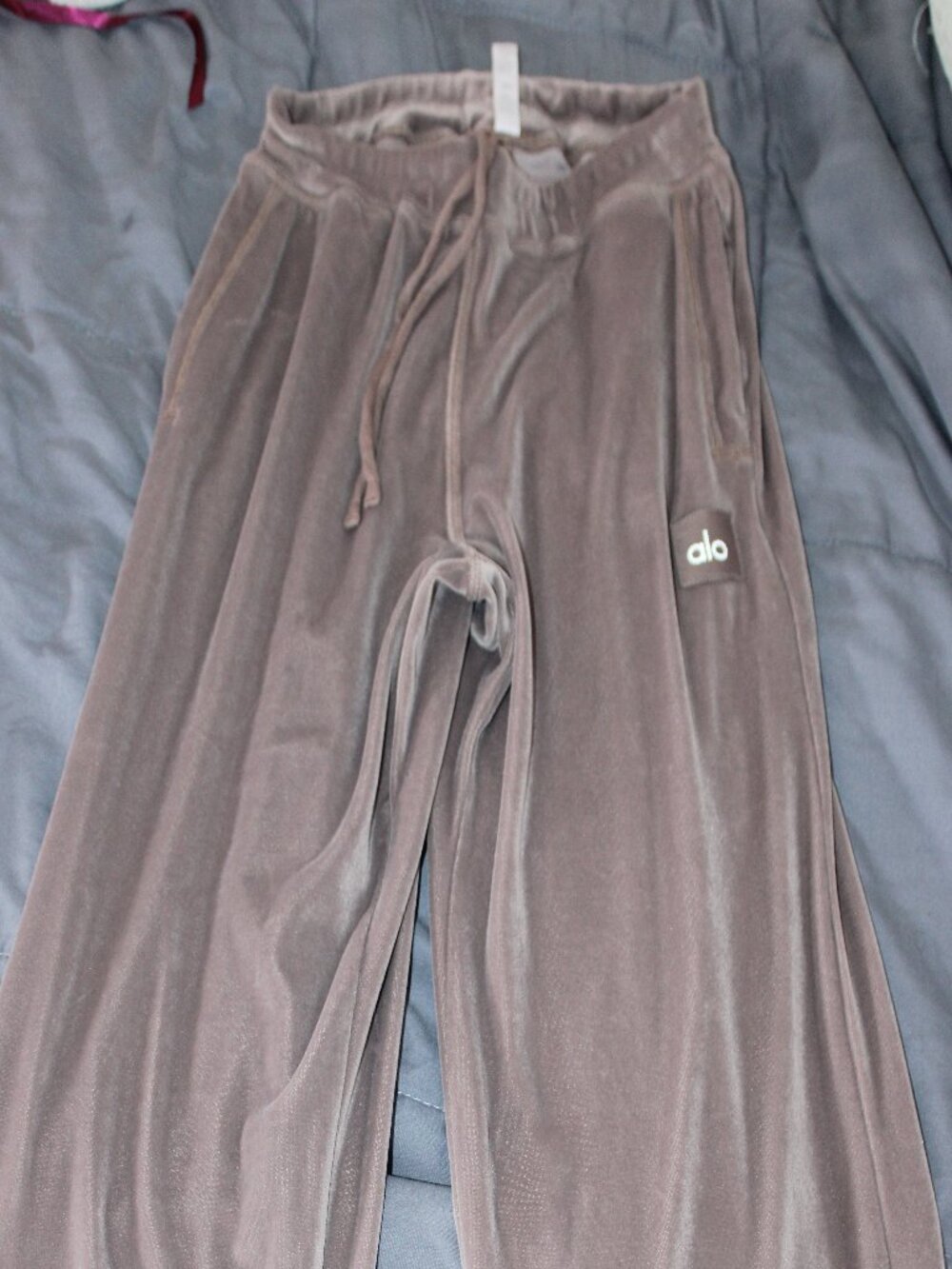 Alo Yoga Velour Wide Leg Lounge Track Pants - Taupe Brown / Size XS